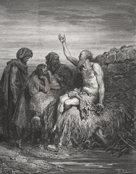 Hiob und seine Freunde, Hiob 6,1-4, Illustration aus Dorés „Die Heilige Bibel“, gestochen von J. Regnier, 1866