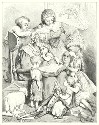 Das Vorlesen von Geschichten in der Familie (Gravur)