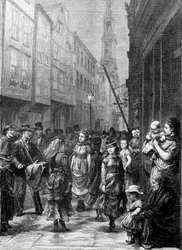 Mädchen aus der Unterschicht tanzen für Handel, Drury Lane, City of Westminster, London, ca. 1852-1883