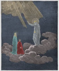 Paradies, 8. Gesang: Karl Martell spricht zu Dante und Beatrice, Illustration aus „Die Göttliche Komödie“ von Dante Alighieri, 1885