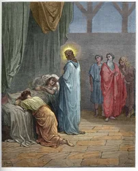 Auferweckung der Tochter des Jairus - Jesus erweckt die Tochter des Jairus - Gravur in „Die illustrierte Bibel“ von Gustave Doré - Gravur aus „Die Doré-Bibel“