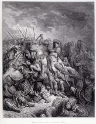 Richard Löwenherz in der Schlacht von Arsur - Gravur von Gustave Doré