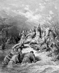 Richard Löwenherz befreit die Stadt Joppe - Gravur von Gustave Doré