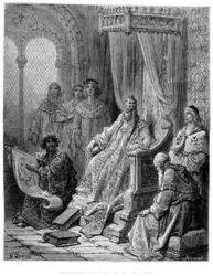 Sanuto präsentiert Papst Johannes XXII. die Karten des Orients - Gravur von Gustave Doré