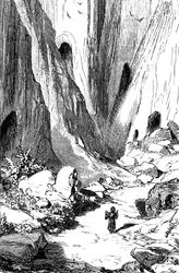 Sindbad der Seefahrer - Märchen aus Tausendundeiner Nacht - Illustration von Gustave Doré - Maxwell-Ausgabe 1865 - Zweite Reise: Sindbad entdeckt ein Tal mit Diamanten, das jedoch von Riesenschlangen bewohnt wird