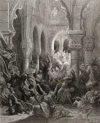 Die Kreuzfahrer massakrieren die Einwohner von Caesarea, Illustration aus 