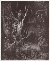 Die Göttliche Komödie, Inferno, Gesang 13: Die Harpyien im Wald der Selbstmörder - von Dante Alighieri (1265-1321) - Illustration von Gustave Doré (1832-1883)