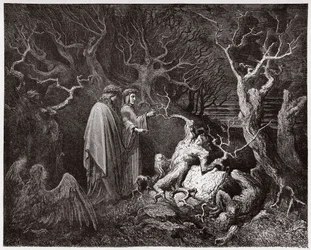 Die Göttliche Komödie (La Divina Commedia), Inferno, Gesang 13: Die Selbstmörder im Wald - von Dante Alighieri (1265-1321) - Illustration von Gustave Doré (1832-1883)