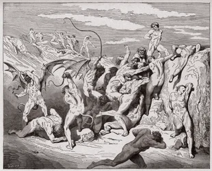 Die Göttliche Komödie (La Divina Commedia, La Divine Comedie), Inferno, Gesang 18: Teufel und Verführer - von Dante Alighieri (1265-1321) - Illustration von Gustave Dore (1832-1883)