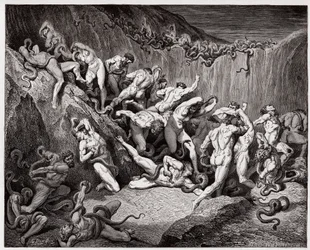 Die Göttliche Komödie, Inferno, 24. Gesang: Die von Schlangen gequälten Diebe - von Dante Alighieri (1265-1321) - Illustration von Gustave Doré (1832-1883)