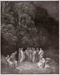 Die Göttliche Komödie, Inferno, Gesang 4: Homer, die Dichter und Helden im Limbus (Illustration von Gustave Doré)