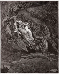 Die Göttliche Komödie, Inferno, Gesang 5: Francesca beschreibt ihren Tod (Illustration von Gustave Doré)