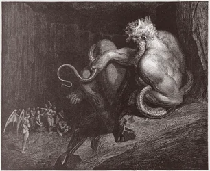 Die Göttliche Komödie, Inferno, Gesang 5: Minos richtet über die Vergehen und schickt die Seelen - von Dante Alighieri (1265-1321) - Illustration von Gustave Doré (1832-1883)