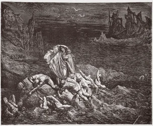 Die Göttliche Komödie, Inferno, Gesang 7: Virgil zeigt Dante die Seelen der Zornigen im Styx - von Dante Alighieri (1265-1321) - Illustration von Gustave Doré (1832-1883)