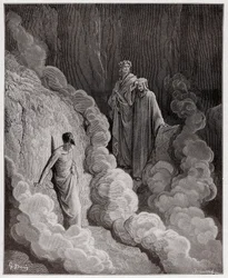 Die Göttliche Komödie (La Divina Commedia), Purgatorio, Gesang 16: Dante spricht mit der Seele von Marco Lombardo - von Dante Alighieri - Illustration von Gustave Dore