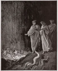 Die Göttliche Komödie (La Divina Commedia), Purgatorio, Gesang 25: Die Dichter im siebten Kreis - von Dante Alighieri - Illustration von Gustave Dore