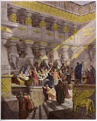 Das Festmahl des Belsazar - Gravur in „Die illustrierte Bibel“ von Gustave Doré - Gravur aus „Die Doré-Bibel“