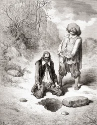 Der Geizhals, der seinen Schatz verlor, aus einer späten 19. Jahrhundert Ausgabe von Fables de La Fontaine