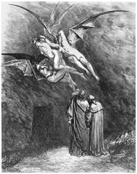 Vergil (70-19 v. Chr.), Dante und die Erinnyen, Illustration aus „Die Göttliche Komödie“ (Inferno) von Dante Alighieri (1265-1321), Paris, veröffentlicht 1885