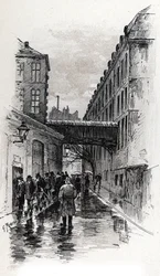 Ansicht eines Obdachlosenheims in der Rue de la Bucherie im Maubert-Viertel, Paris