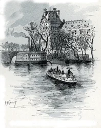 Ansicht des Pavillon de Flore, Louvre-Palast, vom Quai Voltaire, Paris Zeichnung von Gustave Fraipont (1849-1923) aus Saint-Juirs