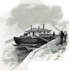 Blick auf das Boot, wo Händler die Seine-Abgabe zahlten, um Waren zu importieren, Quai de Bercy, Paris