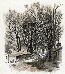 Ansicht des neuen Lagers der Rue Léopold, Bercy, Paris. Zeichnung von Gustave Fraipont (1849-1923) aus „La Seine à travers Paris“ von Saint-Juirs