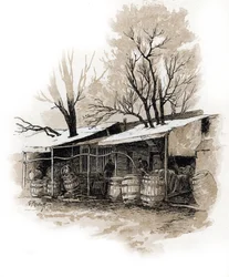 Ansicht des neuen Lagerhauses der Rue de Bordeaux, Bercy, Paris (Ansicht des Lagerhauses der Rue de Bordeaux, Bercy, Paris) Zeichnung von Gustave Fraipont (1849-1923) aus Saint-Juirs