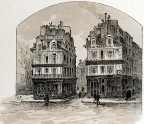 Ansicht der alten Häuser der Pont-Neuf in Paris. Zeichnung von Gustave Fraipont (1849-1923) aus Saint-Juirs