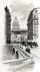 Ansicht der Rue de Bellay und der Kuppel des Pantheon, Paris Zeichnung von Gustave Fraipont (1849-1923) aus Saint-Juirs