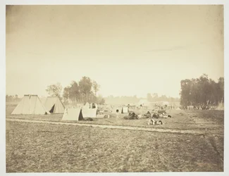 Zelte und militärische Ausrüstung, Camp de Châlons, 1857