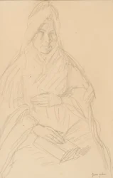 Studie für Mere Poussepin am Tisch sitzend, ca. 1915