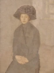 Junge Frau mit großem Hut, ca. 1917-25 (Öl auf Leinwand auf Karton aufgezogen)