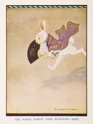 Das weiße Kaninchen kam eilig zurück, Die Kinderstube Alice im Wunderland / nacherzählt für die Kinderstube von Irene Pearl; die Bilder von Gwynedd Hudson