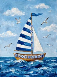 Gestreiftes Segelboot Blauer Ozean