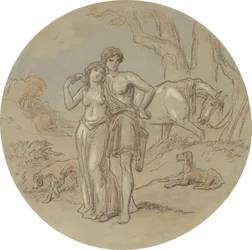 Eines von achtzehn Designs für eine Serie von Platten, die Venus und Adonis illustrieren