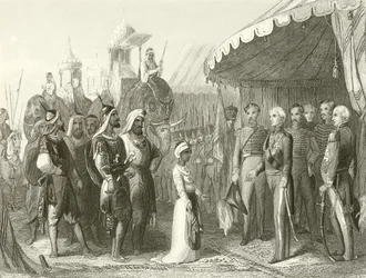 Unterwerfung des Maharajah Dhuleep Singh vor Sir Henry Hardinge