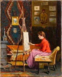 Mädchenmalerin in ihrem Atelier