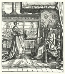 Karl der Kühne, Herzog von Burgund, mit seiner Tochter Maria, die später den zukünftigen Heiligen Römischen Kaiser Maximilian I. im Jahr 1477 heiratete