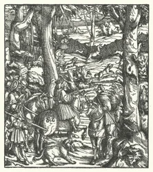 Maximilian I., König der Römer, erhält eine Nachricht während der Jagd