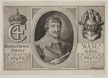 Christian IV. Illustration zu Peder Vinstrup, "Den danske Hornblæser", 1644