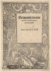 Johannes der Evangelist auf Patmos, Titelseite aus Hymni de tempore et de sanctis (1516)