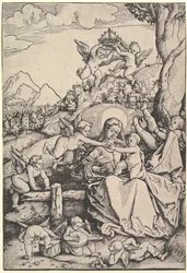 Die Jungfrau und das Kind mit acht Engeln in einer Landschaft, 1511