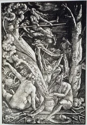 Die Hexen beim Sabbat, nach Hans Baldung Grien, illustriert in einer Geschichte der Magie, veröffentlicht Ende des 19. Jahrhunderts