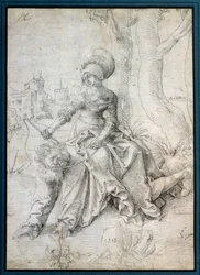 Die Frau reitet den Mann: Phyllis sitzt auf dem Rücken von Aristoteles, der auf allen Vieren geht.