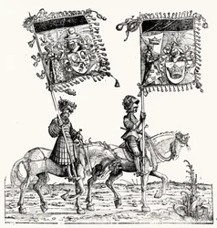 Zwei berittene Ritter aus Maximilians Triumphzug, ca. 1516-18