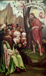 Johannes der Täufer predigt vor Herodes, aus dem Triptychon des Heiligen Johannes, 1514