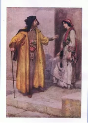 Hörst du mich, Jessica: Schließe meine Türen ab (Der Kaufmann von Venedig), aus Die vollständigen Werke von Shakespeare, veröffentlicht von George Harrap & Co Ltd, 1920er Jahre