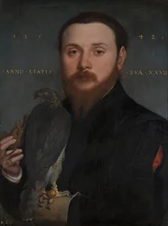 Porträt eines Edelmanns mit einem Falken, 1542