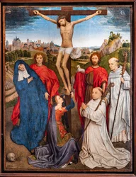 Gekreuzigter Christus mit der Jungfrau, Johannes dem Täufer und dem Evangelisten, Maria Magdalena und zwei Zisterzienseräbten